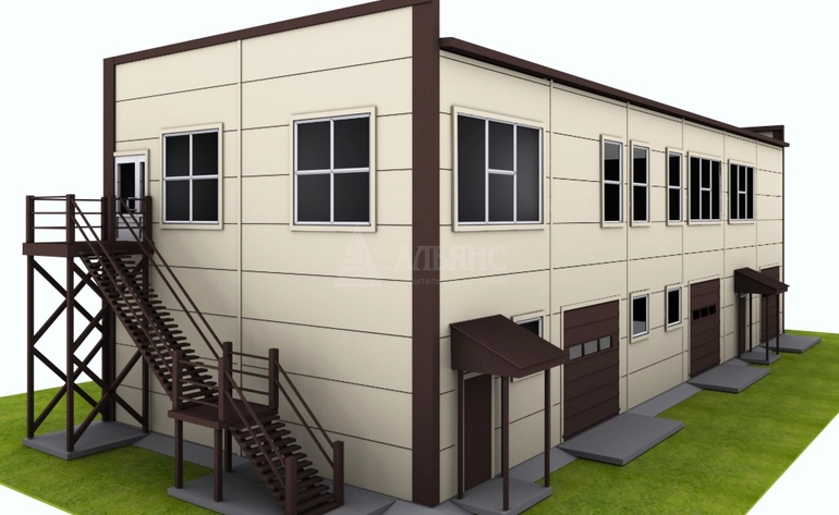 3D визуализация Торгово-офисное здание из сэндвич-панелей - фото 2